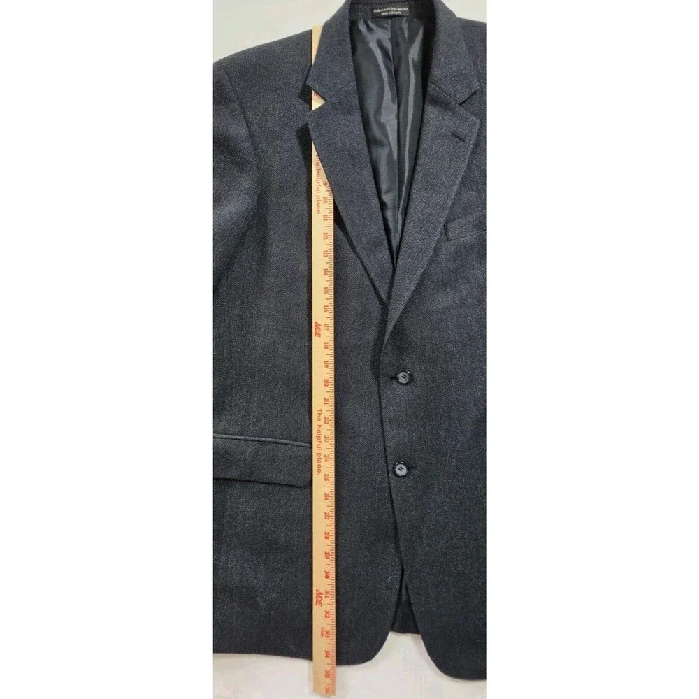 Etienne Aigner Mens Wool Lambswool Blazer 44L Charcoal Gray Herringbone Sport